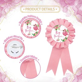 Flamingo Big Brother Tinplate Badge Pin, Flamingo Brother to Be Pin, Tropical Happy Birthday Boy Button for Boy, Pink Rosette Big Brother Award Ribbon, Hawaii Luau Themed Birthday Party Favors