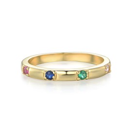 Ladies 9 Carat Gold on Sterling 925 Solid Silver Multi Gem Eternity Ring K L M N O P Q R S T U (M)