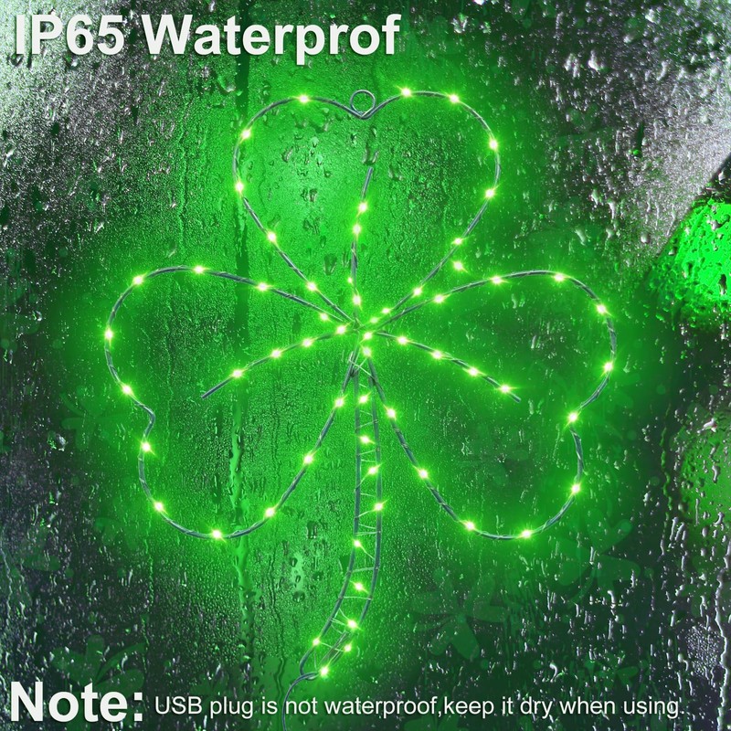 YAOZHOU St Patricks Day Decorations,Irish Shamrock LED Window Lights,13.2IN 58LED