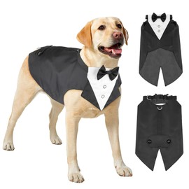 Ezierfy Dog Tuxedo, Formal Dog Wedding Attire Pet Costume Pet Suit and Bandana Set, Waterproof Bow Tie Collar Outfit for Bithday Party (Large)