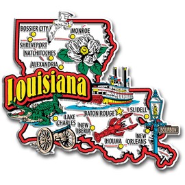 Louisiana Jumbo State Magnet by Classic Magnets, 3.8" x 3.4", Collectible 3D Rubber Vintage-Style Souvenirs and Gifts Made in The USA