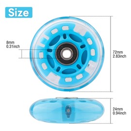 Wheelgoo 8pcs Inline Skate Wheels Led Light-Up Wheels 64/70/72/76/80mm w/Bushings 85-88A for Kids and Youth Beginners Children's Inline Skates Indoor/Outdoor Use (Blue, 72mm)