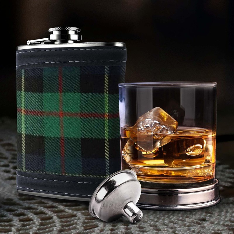 Scottish Tartan 6oz Hip Flask for Men - PU Leather