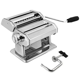 GOURMEX Pasta Maker Machine Stainless Steel Manual | With Adjustable Thickness Settings | Perfect for Homemade Spaghetti Fettuccini Noodles and Lasagna | Includes Removable Handle and Clamp (Silver)