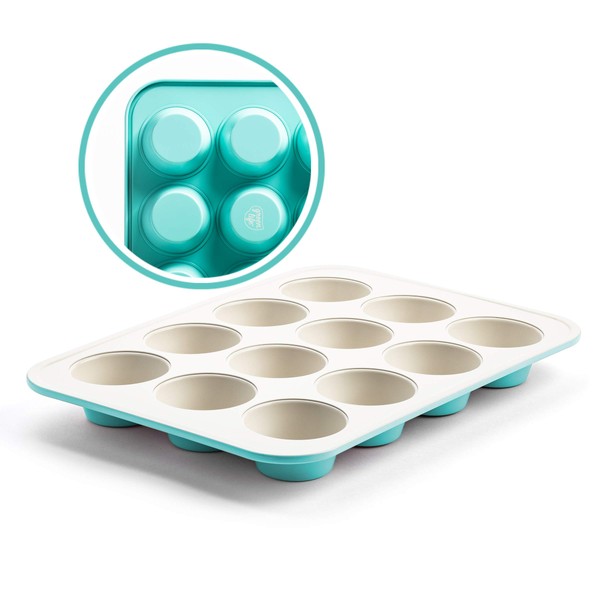 GreenLife Bakeware Healthy Ceramic Nonstick, Muffin Pan/Muffin Tin/Cupcake Pan, 12 Cup, Turquoise