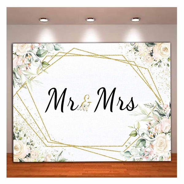 10x8FT Mr & Mrs White Floral Bridal Shower Backdrop Mr