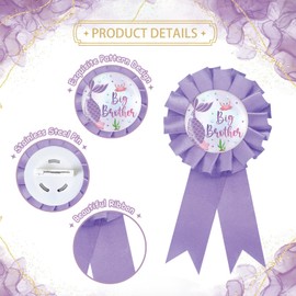 Mermaid Big Brother Tinplate Badge Pin, Mermaid Brother to Be Pin for Boy, Birthday Boy Button Pin, Purple Rosette Happy Birthday Button for Boy Celebration, Under The Sea Themed Baby Shower Party Favors