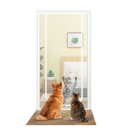 SOONHUA Cat Screen Door Fits Door Size 90cm x 200cm Heavy Duty Pet Screen Door Pets Proof Screen Door with Zipper Mosquito Net Door Curtain Prevent Dogs Cats Running Out from Home,Double Zip