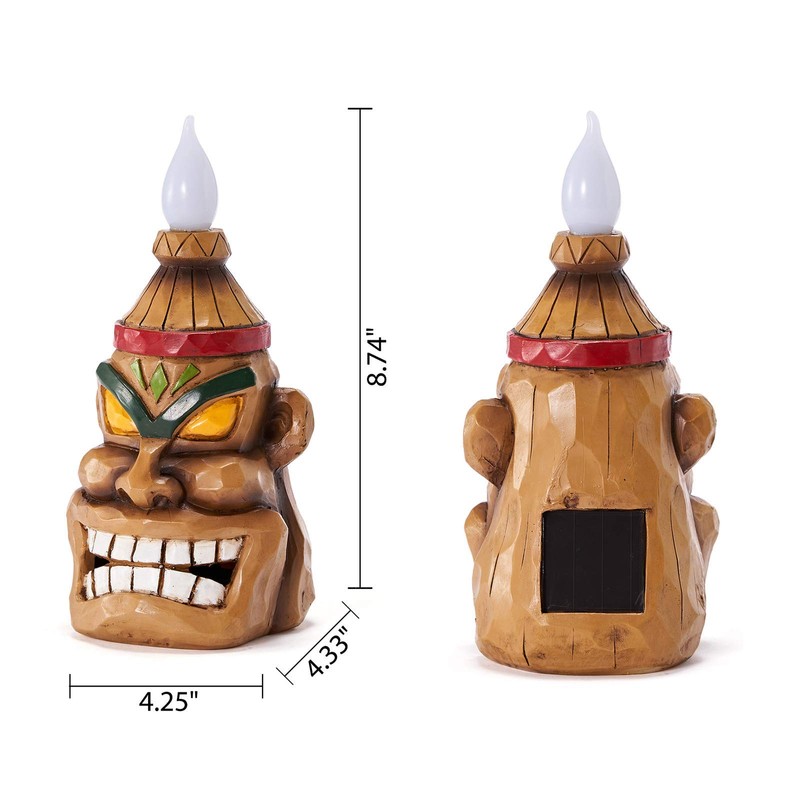 Tiki Head - Estatua de luz solar para exteriores, luces