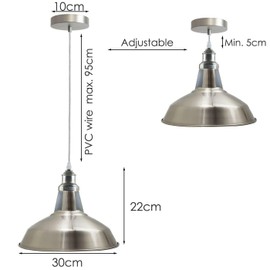 Satin Nickel Ceiling Pendant Light Adjustable Industrial Hanging Lamp Vintage Metal Shade E27 Ceiling Lighting For Kitchen Dining Room Cafe Bar Hallway Bedroom Farmhouse Home Lighting Fixture UK Style