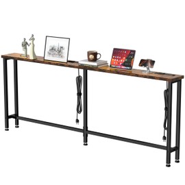 GRLEAF 70" Narrow Console Sofa Table with Built-in Power Strip (4 AC Outlets & 4 USB Ports) – 4.9ft Power Cord, Metal Frame, Easy Assembly, Ideal for Behind Couch, Hallway, and Office | Rustic Brown