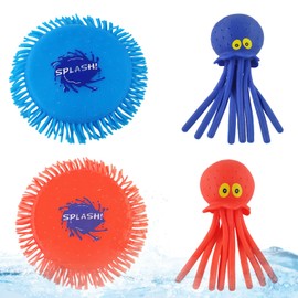 Meanju Water Frisbee, 2 Pieces Water Frisby Soft and 2 Pieces Octo Buddies, Water Animals with Water Bomb Effect, Water Frisbee Splash, Water Toy in Bright Colours, Summer Fun