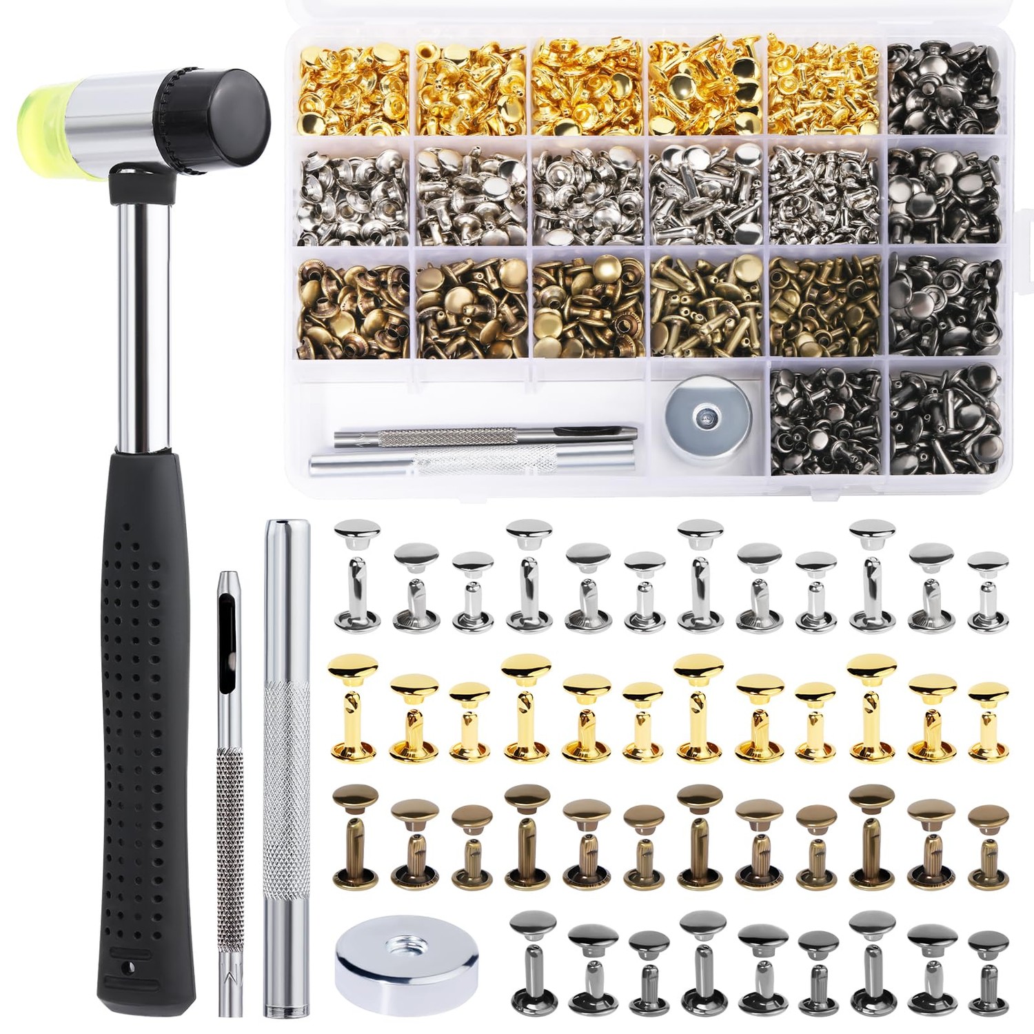 Easusy Leather Rivets, 600 PCS Multicolor Double Cap Rivets, Leather ...
