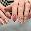 Pink Press on Nails Almond Shaped Nails, Floral Short Fake