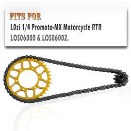 hopsupRC Upgrades Parts Aluminum 7075 Rear Hub Chain Sprocket 36T Gears&Manganese Steel Roller Chain&10T Steel Front Sprocket for L0Si 1/4 Promoto-MX Motorcycle RTR FXR(los06000)(los06002),Gold