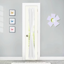 NICETOWN Faux Linen French Door Curtain for Window Sidlight Curtains 72 Inches Long Rod Pocket Kitchen DoorLight-Filtering Privacy Window Decor with Tieback, 12 inch Wide, 1 Panel, White