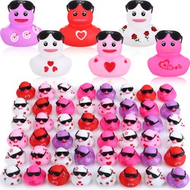 Shappy 48 Pcs Valentine's Day Rubber Ducks 2.17 '' Valentine's Day Ducks Bath Toys Valentine Party Favors Decorations Holiday Rubber Ducks with Sunglasses for Boy Girl Class Prize Goodie Bag Filler
