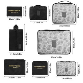 Coolzon Packing Cubes Suitcase Organiser, Pack of 8 Suitcase Organisers, Packing Cubes with Shoe Bag, Laundry Bag, Travel Organiser, Clothes Bags for Backpack (Black)