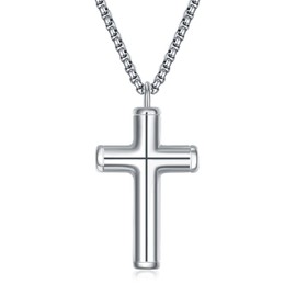 ADMETUS White Gold Plated Cross Necklace for Men 925 Sterling Silver Cross Pendant Protection Jewelry Religious Gifts