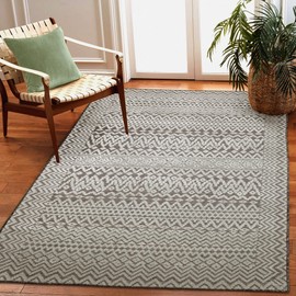 Liora Manne Canyon Low Profile Easy Care Rectangular Weather Resistant Rug-Oriental, Tribal Stripe Charcoal 3'2" x 4'11"
