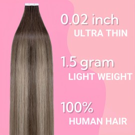 FUOTONBUTY 10pcs Tape in Hair Extensions Human Hair Invisible Tape in Hair Extensions Seamless Tape ins Tape on Real Human Hair Extensions Thick End (Ombre Medium Brown to Honey Blonde, 20 inch)