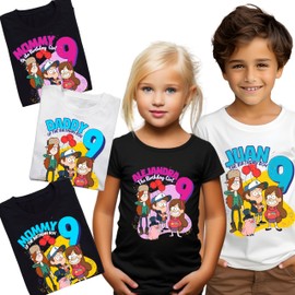 Gravity Birthday t-Shirt with Age and Name, Falls t-Shirt for The Whole Family, Supplies and Decoration for Gravity Party, Falls Theme Birthday. White,Black