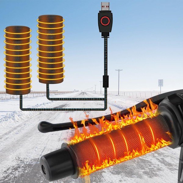Grip Heater for Motorcycles, Handle Heater, Wrap Type, 5 V 2 A, USB Port, Switch Included, 3 Temperature Adjustment, Waterproof, Easy Installation, Hot Grip, Motorcycle, Bicycle, Moped, Scooter, Cold Protection, Winter, Japanese Instruction Manual (Engli