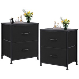 Sweetcrispy Nightstand Set of 2 with 2 Storage Drawers, 20" Height Small Bed Side Furniture End Table, Wooden Top Fabric Cabinet Kids Mini Dresser for Bedroom, Closet, Entryway, College Dorm