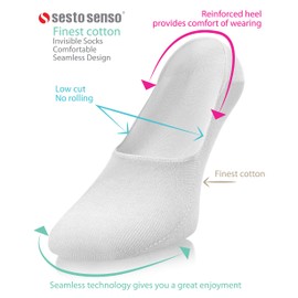sesto senso Cotton Men's Seamless Trainer Socks Invisible 5 Pairs Short Socks No Show Socks, 5 Pairs - White