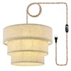 XININSUN 3-Tier Drum Linen Plug in Pendant Light with15ft Hemp