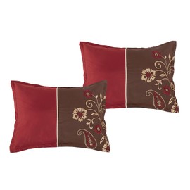 ESCA 7-Piece Brown and Burgundy Paisley Comforter Set Queen Size - Red Floral Bedding Set