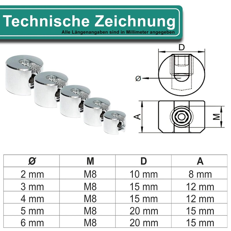 Stop Clamp Made of Stainless Steel V4A - Rope Clamp