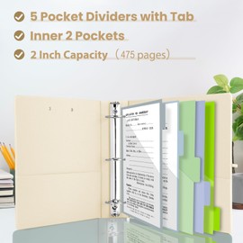 BVSSX 3 Ring Binder with Clipboard,2 Inch Binders with Notepad&5 Dividers with Pockets, Labels,PU Clipboards for School Office(Pink Tulip,Letter Size)