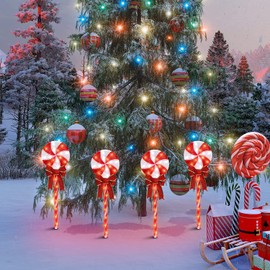 TWINGLEHOME 8PCS 24" 192LED Lollipops Lawn Stake , Xmas Walkway Lollipop Decoration for Outside, Red and White Christmas Path Lights Lollipop Lawn Stake