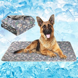 Fuz Bigaza Dog Cooling Mat, Pet Washable Non-Toxic Summer Dogs Cats Cooling Pads Sleeping Kennel Mats Cool Ice Blanket for Indoor & Outdoor Dog Beach Essentials Gray Small