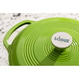 Lodge 6 Quart Enameled Cast Iron Dutch Oven with Lid – Dual Handles – Oven Safe up to 500° F or on Stovetop - Use to Marinate, Cook, Bake, Refrigerate and Serve – Avocado