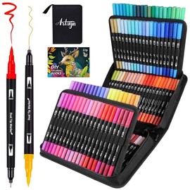 Dual Markers Brush Pens for Adult Kids Coloring Books,120 Colors Art Marker Set with Fine & Brush Tip Pen for Bullet Journaling, Coloring, Drawing, Hand Lettering, Calligraphy, Art Supplies