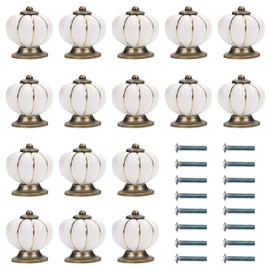 Kurtzy 16 Pack White and Gold Furniture Door Handles with Screws - 3.6 x 3.9cm/1.42 x 1.54 Inches Ceramic Door Knobs - Kitchen Cupboard Knobs, Cabinet Drawer Knobs for Home & Office Furniture Doors