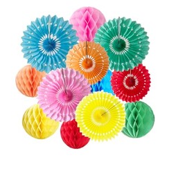 12pcs 6’’ 8’’ Honeycomb Balls Tissue Paper Fans Party Honeycomb Ball Fans Wall Tissue Pom Poms Flower Balls Hanging Paper Fans for Party Baby Shower Birthday Wedding Nursery Decor(Multicolored-1 kit)
