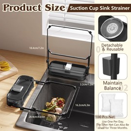 Suction Cup Kitchen Sink Filter with 100PCS Replacement Disposable Mesh Bag, Removable Suction Cup Kitchen Sink Residue Filter Holder (Black)