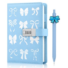 Diary with Lock for Girls, Cute Preppy Gifts for Girl 8 9 10 11 12 13 14 15+ Year Old, Blue Bow Code Secret Diary Girls Journal Notebook with Pen Blue Coquette School Supplies Gifts for Teen Girl