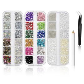 Pack of 5200 Rhinestone Nails, Glitter Nails, Nail Stones, Glitter Stones, Rhinestones, Pearl, with Wax Pen and Tweezers Kit, for Nails, DIY, Crafts, Creations