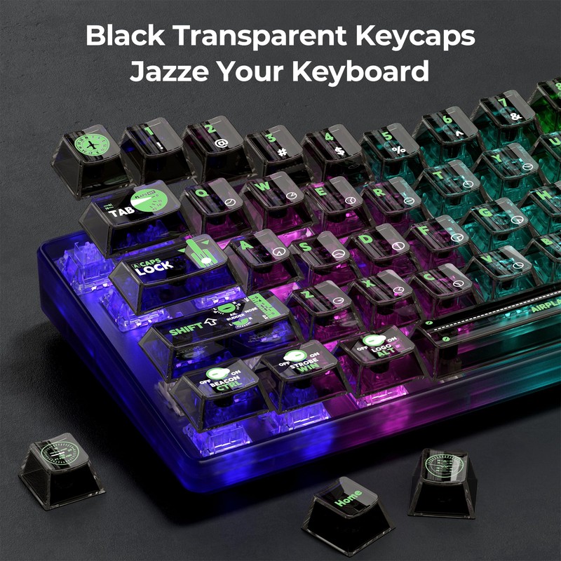 GMKWTL XVX Clear Keycaps, Transparent Keyboard Keycaps, Black Crystal Keycap