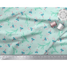 Soimoi Green Velvet Fabric Spruce Leaves & Candy Stick Christmas Fabric Prints by Yard 58 Inch Wide