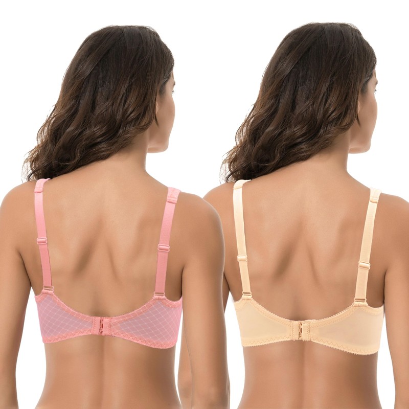 Curve Muse Plus Size Unlined Underwired Lace Bra, with Padded