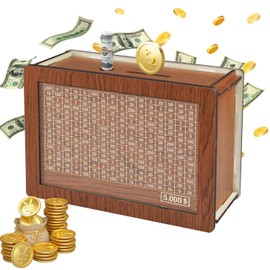 Wooden Piggy Bank for Kids Adults, Cash Coin Savings Box with Counter for Savings Goal $1000, $2000, $5000, $10000. Best Gift for Friends (Brown(5000))