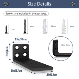 MLOQI 4 Pack Floating Shelf Bracket Heavy Duty, Hidden Shelf Brackets 5mm Thick L Brackets for Shelves up to 50 KG (Black 12.7cm)