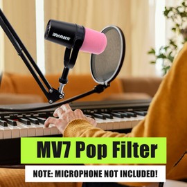 YOUSHARES Pop Filter Compatible with Shure MV7 Microphone, Mic Foam Cover Windscreen for Shure MV7 - Perferct Mic Cover Foam Shield Reduce Background Noise (Pink)