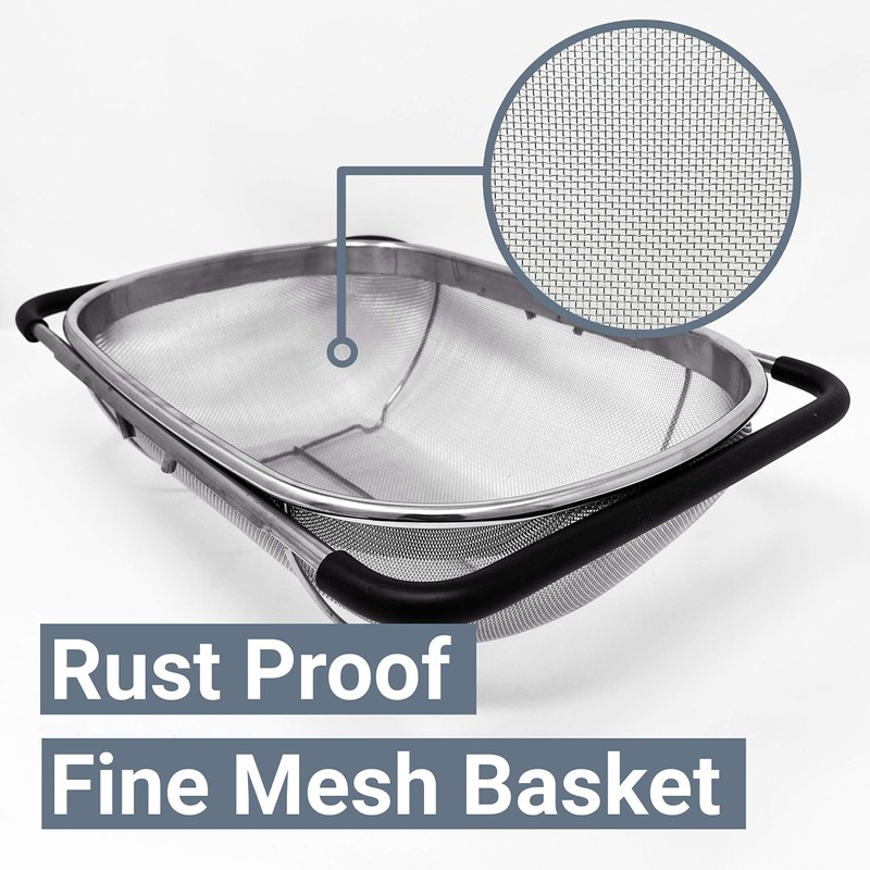 Makerstep Over the Sink Colander Strainer Basket Stainless Steel, For