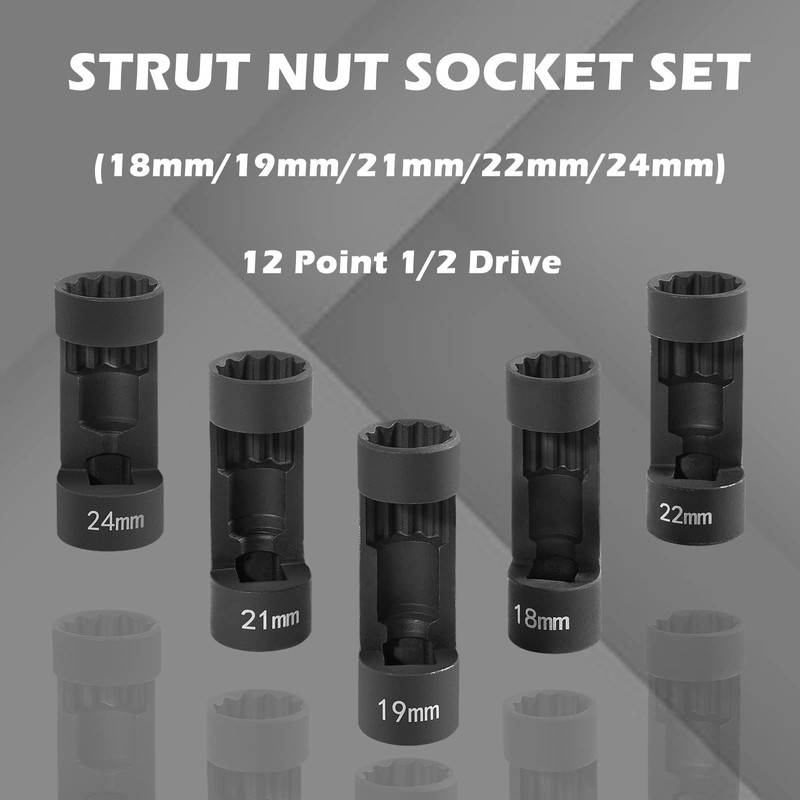 5PCS 12 Point 1/2" Drive Strut Nut Socket Set 18MM